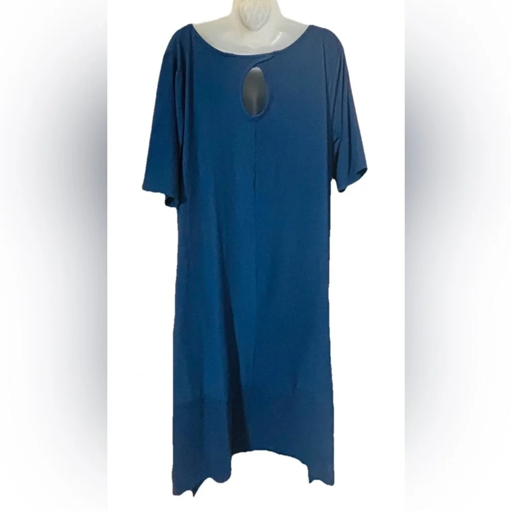 Cuddl Duds Flexwear Elbow Sleeve Rainbow Hem Lounge Dress Navy Size XL Pockets